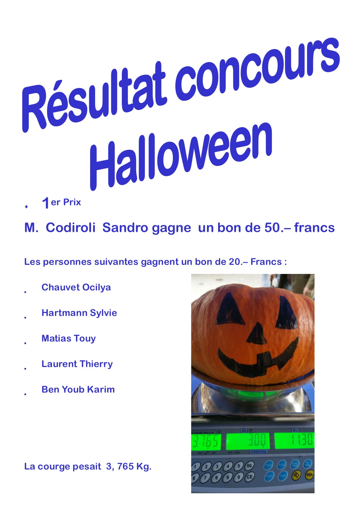Gagnants concours Halloween